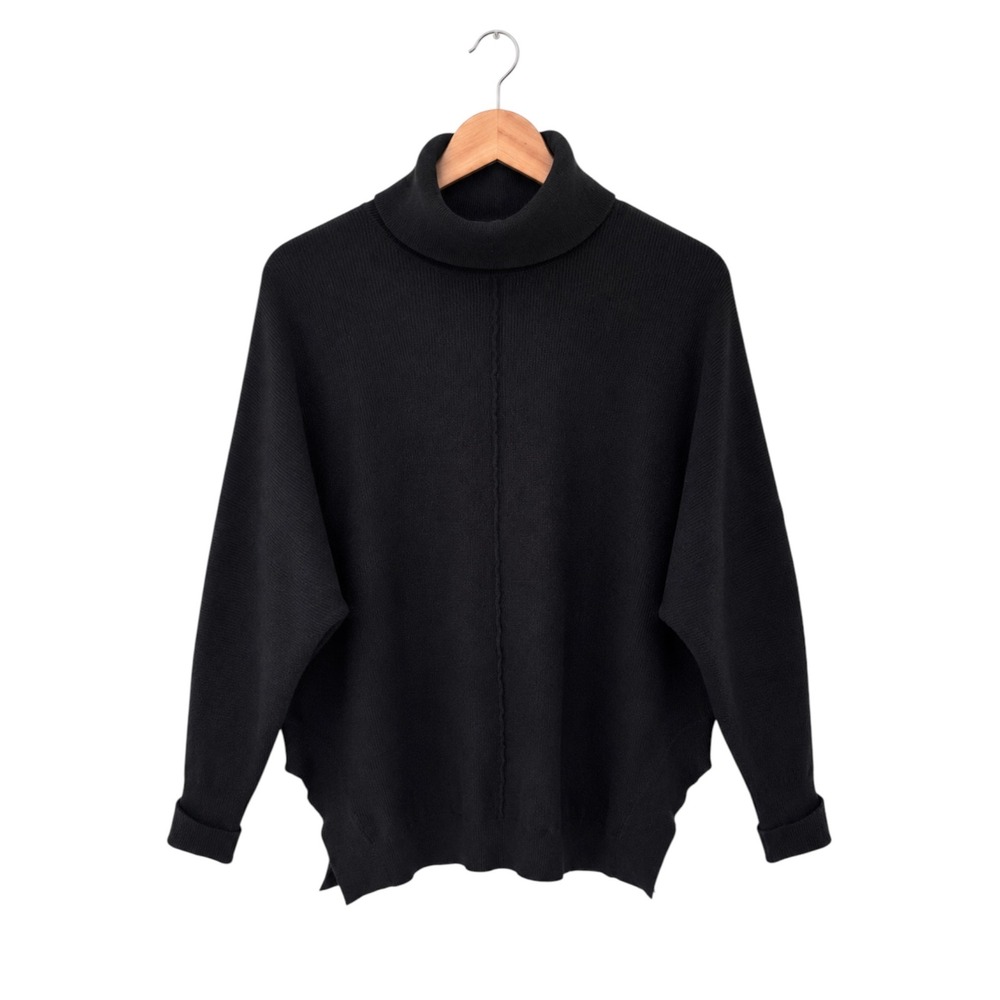 Crescent Women S Black Turtleneck Sweater Oversized Dolman Batwing Tunic Knit